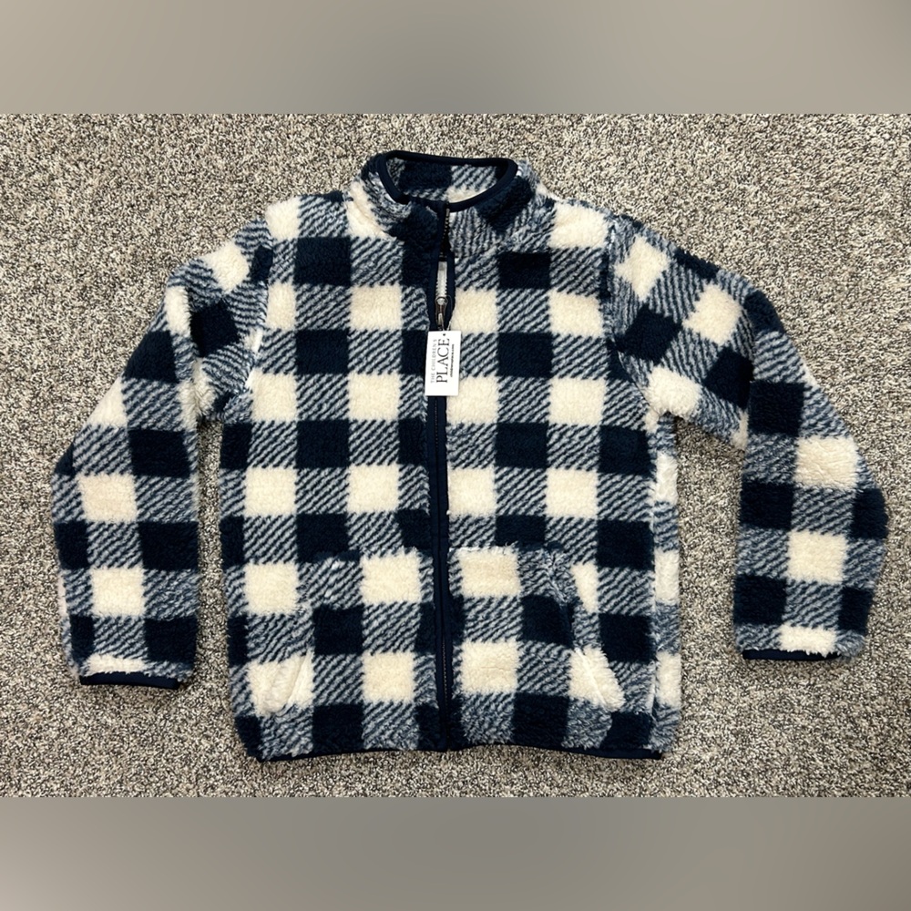 The Children's Place Kids Navy & White Buffalo Check Fleece Zip up  7/8